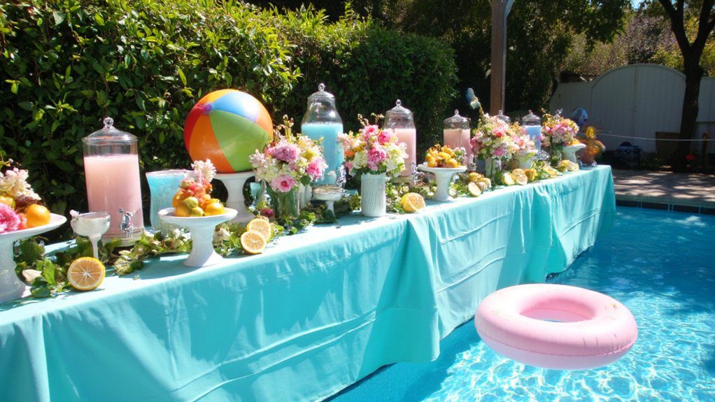 vibrant poolside celebration setup