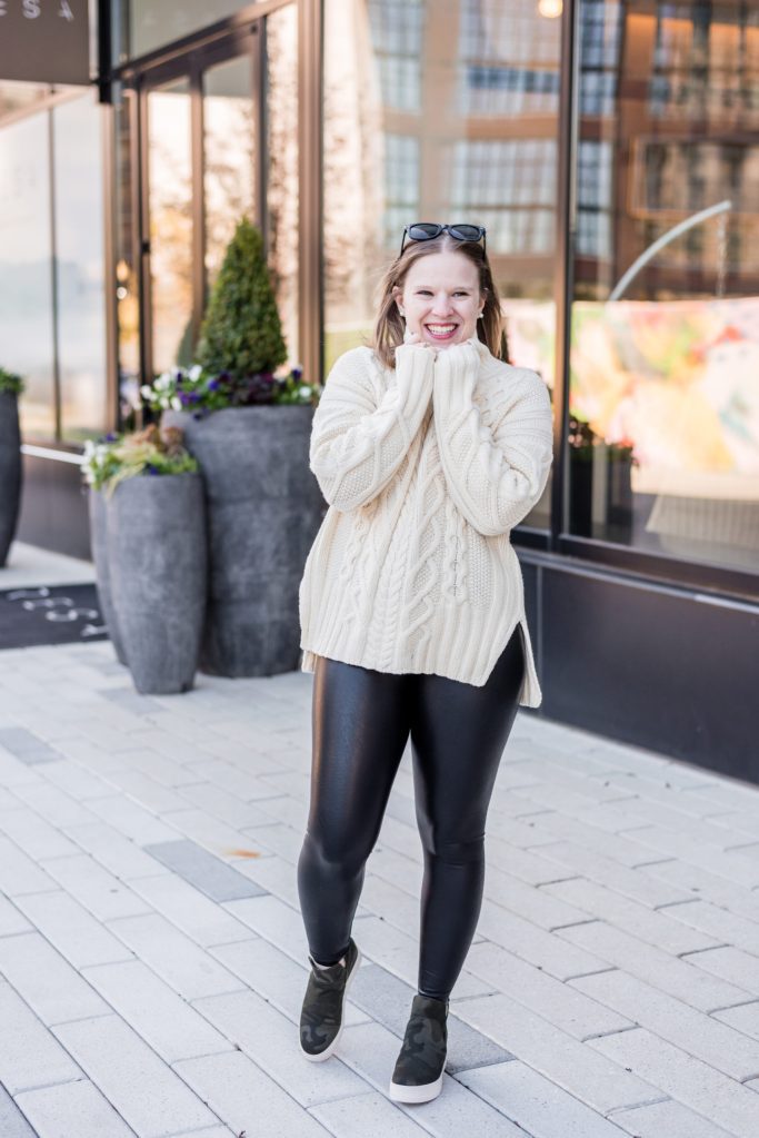 Leather Leggings Legging And Cardigan Outfits Wedge Sneakers Leather  Leggings For The Winter Something Good